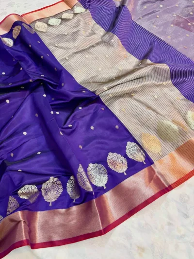 Vibrate Blue Banarsi Semi Katan Saree